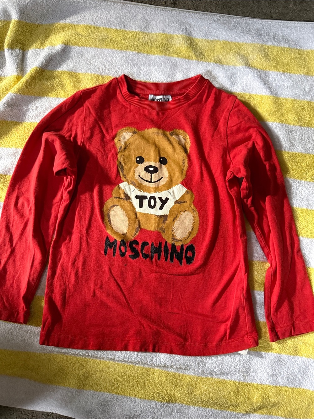 Moschino Red Teddy Bear Graphic Long Sleeve Shirt